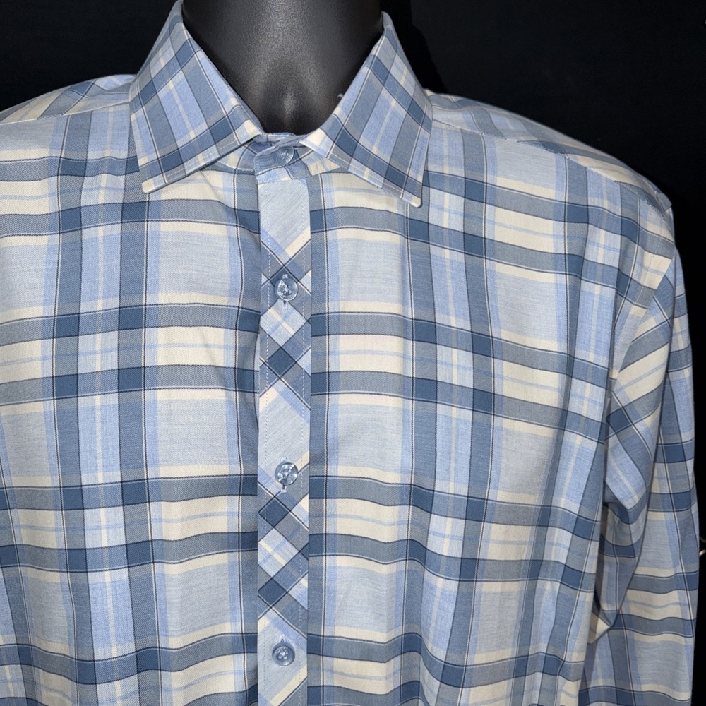 LOT OF 2 Jarad Lang After Hours Mens Shirt Slim Fit Blue Check Plaid LS Large - Picture 2 of 16